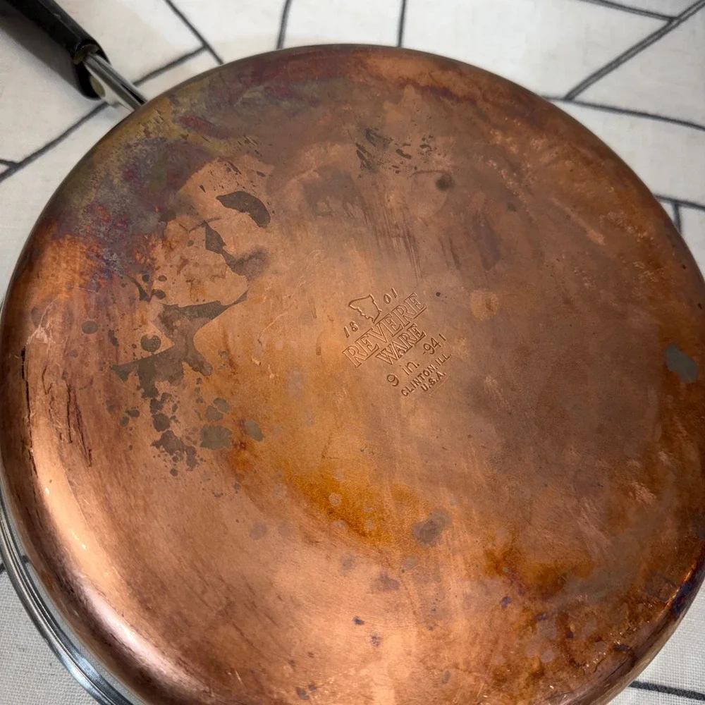Revere Ware Cookware Set 9in 6qt‎ Silver Copper Bottom Skillet Stock Pot 4pc